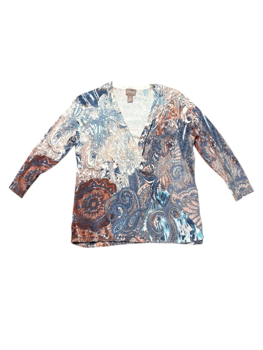 Chicos open cardigan multicolor sweater blue red 0/s/4